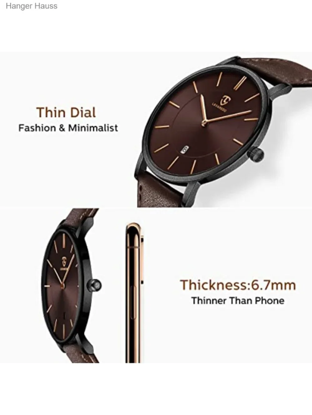 Men's Ultra-Thin Minimalist Analog Leather Watch Quartz 3ATM